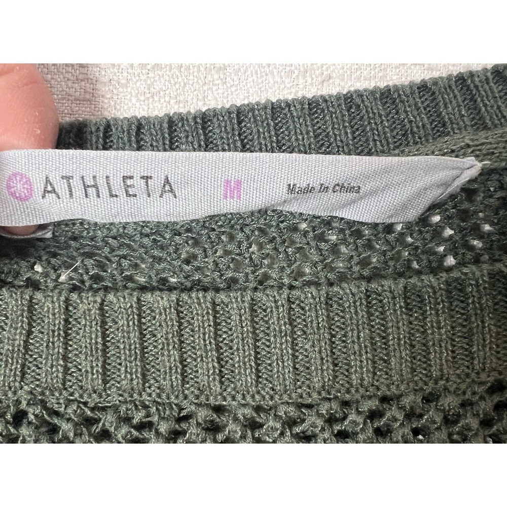 Women's Size Medium Athleta Pullover Sweater Dark Green Open Knit Long Sleeve - Picture 7 of 8